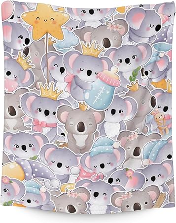 Koala Blanket Gifts - 60"x80" Cute Throw for Women, Girls - Colorful Soft Fuzzy Blankets for Bed, Couch & Living Room