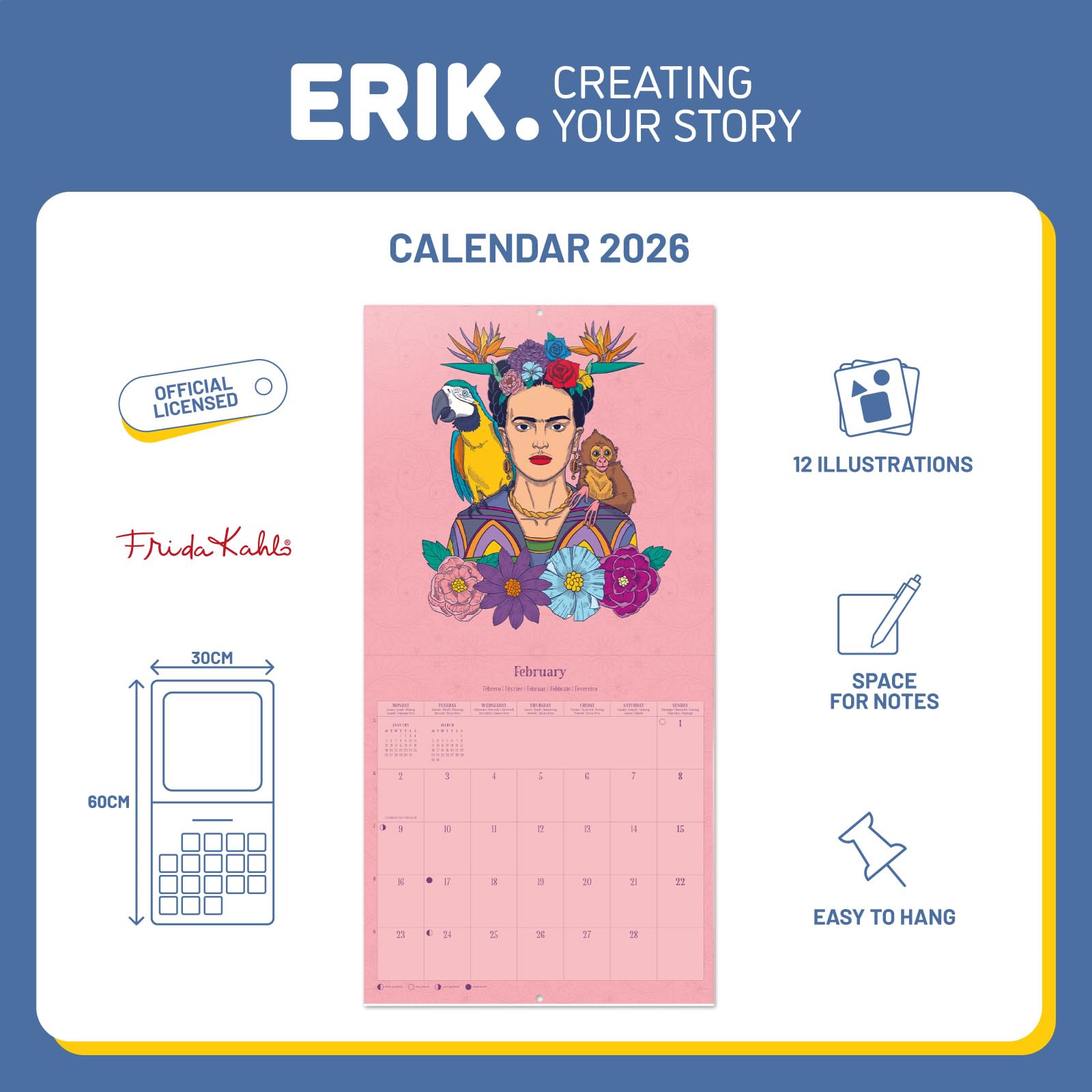 Calendrier Mural 2026 Frida Kahlo – 16 X 22 Cm – Art Et Inspiration – Neumann Verlage – Neuf