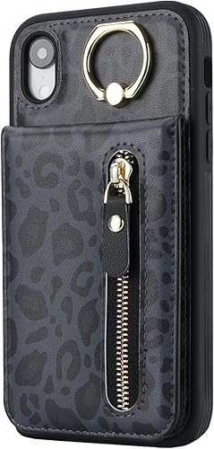Miniatura 9 de Funda para iPhone XR para mujer, funda para iPhone XR con tarjetero con tarjetero con soporte para tarjeta de crédito con anillo, cierre de