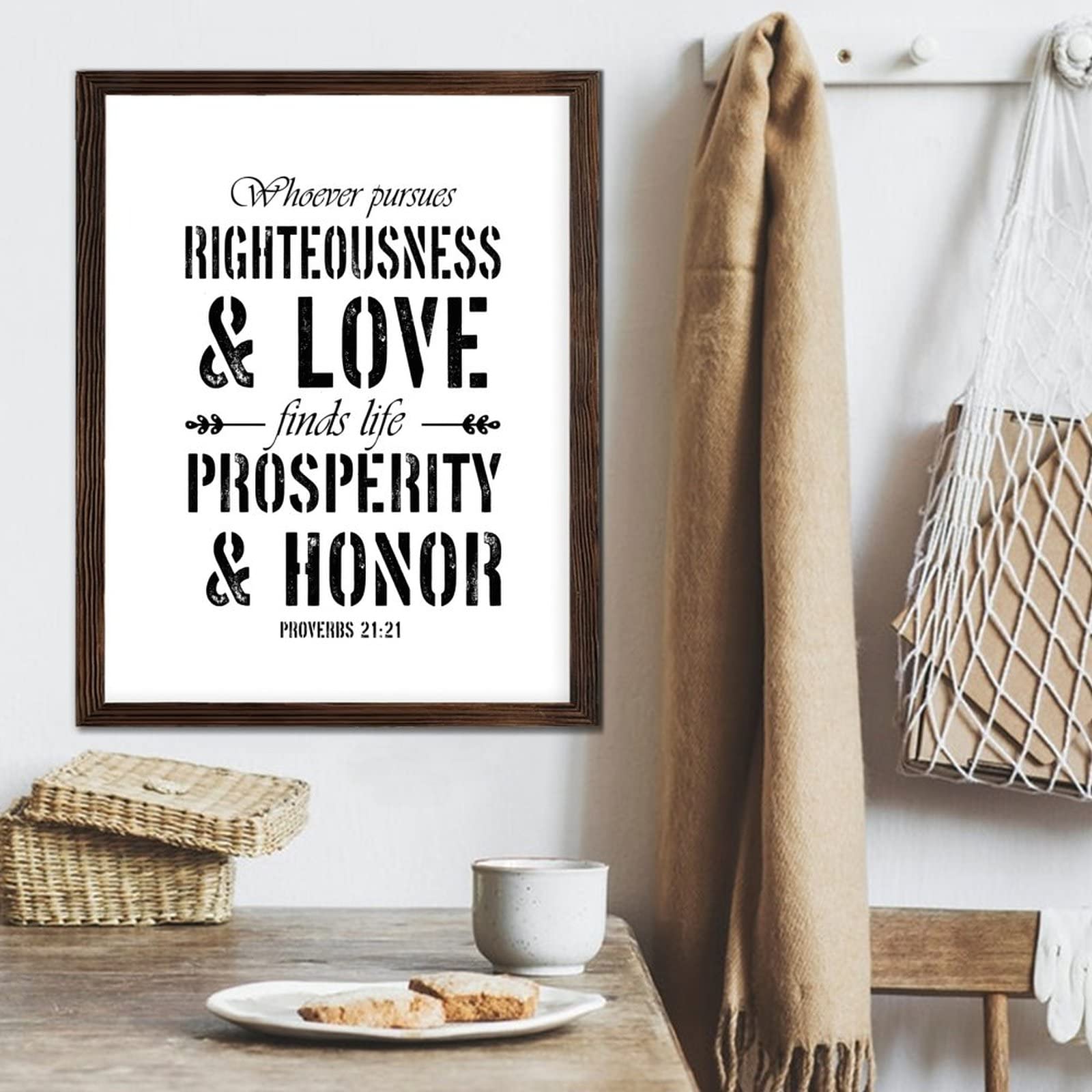 Placa de madera enmarcada con frases motivacionales, letrero de madera enmarcado, Whoever Pursues Righteousness And Love Finds Life, letrero artístico de pared rústico para sala de estar, dormitorio,