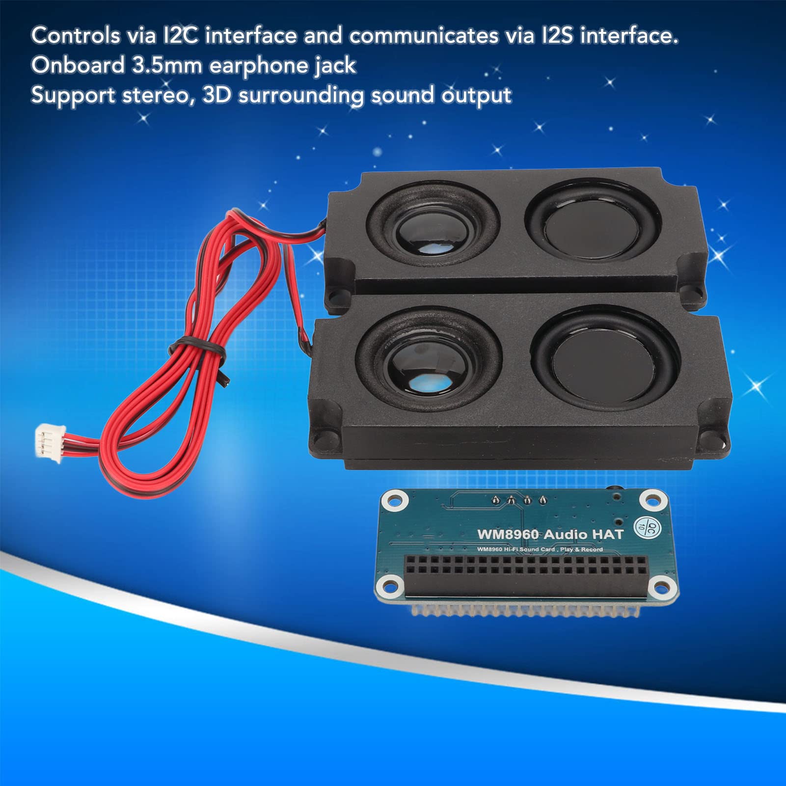 Module Audio Hat pour, Carte Son HiFi I2S I2C WM8960 Puce Jack 3.5mm pour Décodage de Carte Mère RasPi