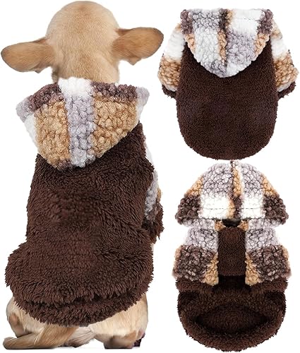 Suéter pequeño de forro polar con capucha para perros pequeños, hembras y niños, ropa cálida de invierno para cachorros para Chihuahua, taza de té,