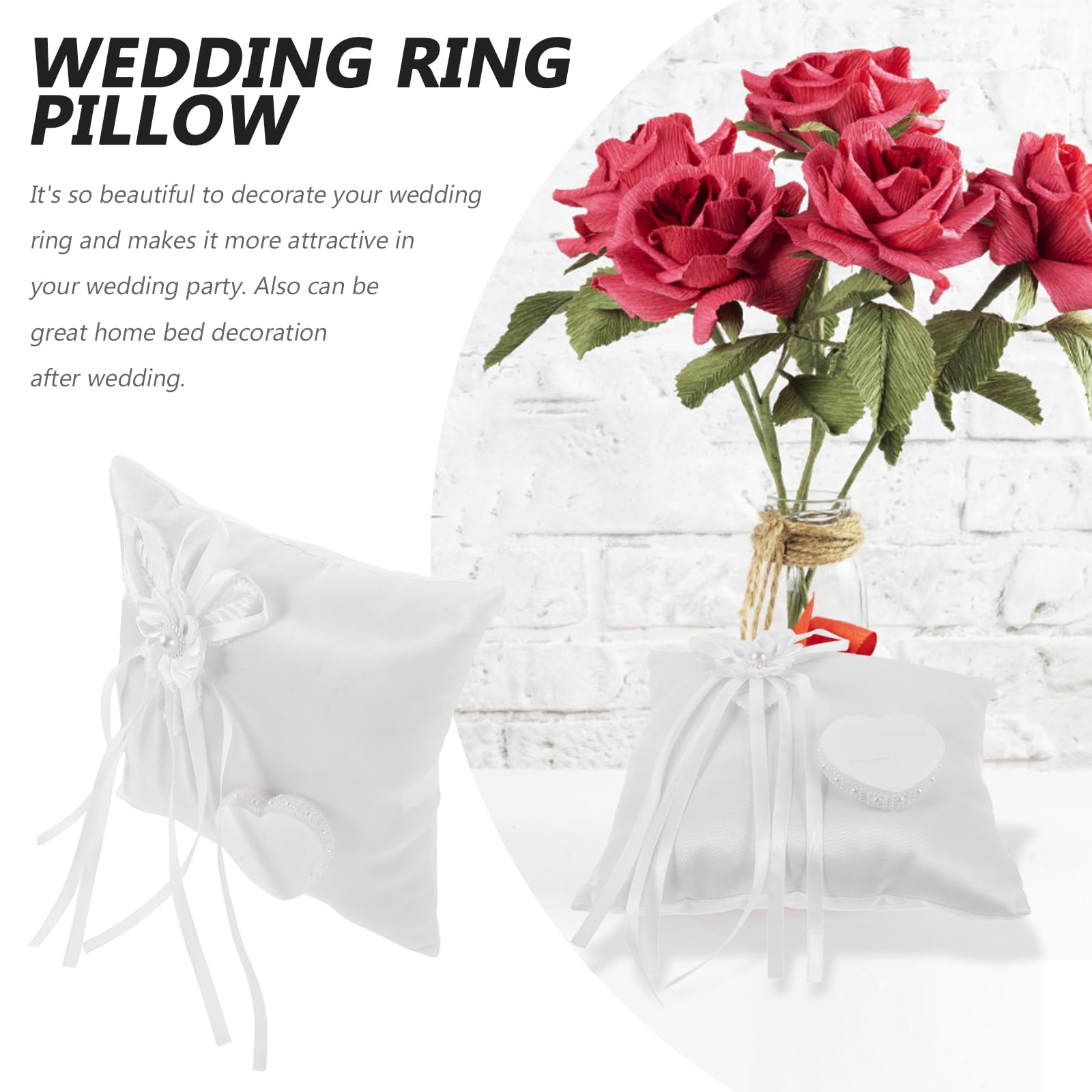 BESPORTBLE - Cuscino per anelli con anello quadrato, stile romantico, colore: bianco