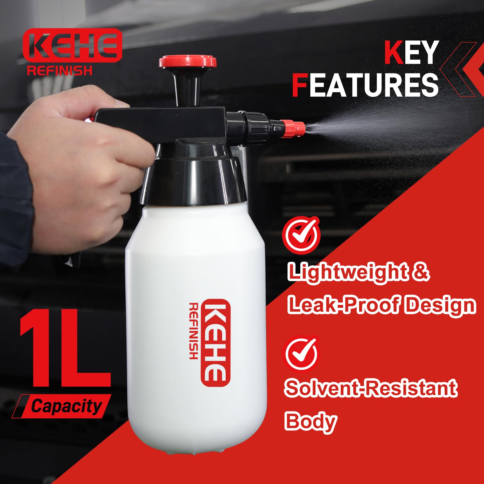 Pulverizador de mano de 1000 ml, pulverizador limpiador para pretratamiento de pintura automotriz, pulverizador ajustable multiusos para el hogar, jardinería e industrial