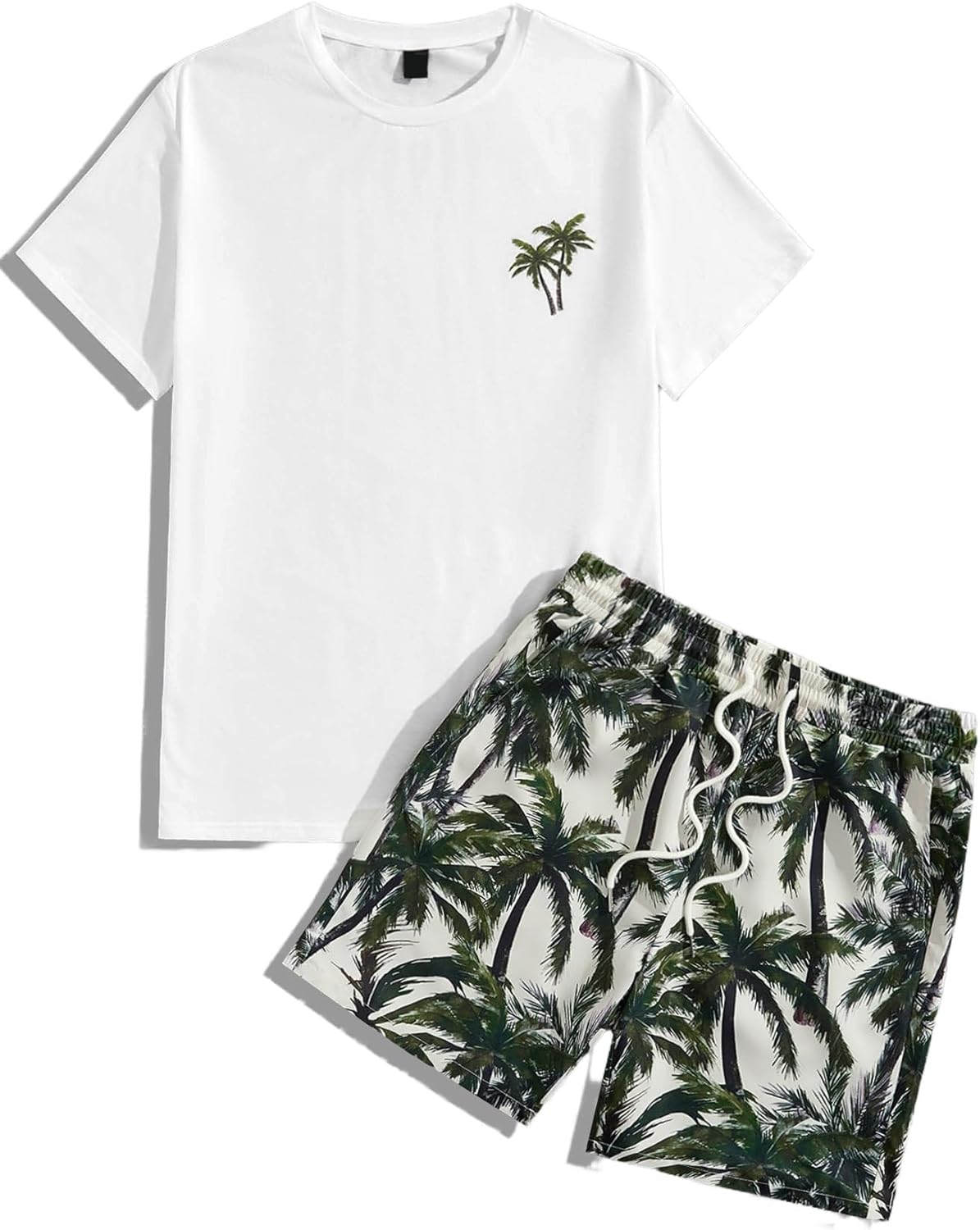 GORGLITTER Men's 2 Piece Short Sleeve Graphic Tee Hawaiian Printed Drawstring Shorts Set