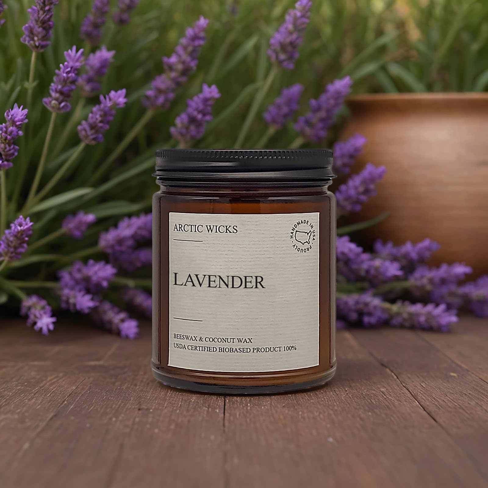 Arctic Wicks Velas perfumadas de cera de abeja de coco | Vela de cera de abeja de coco no tóxica de 9 onzas ámbar | Velas de granja no tóxicas de combustión limpia, 100% certificado USDA a base de