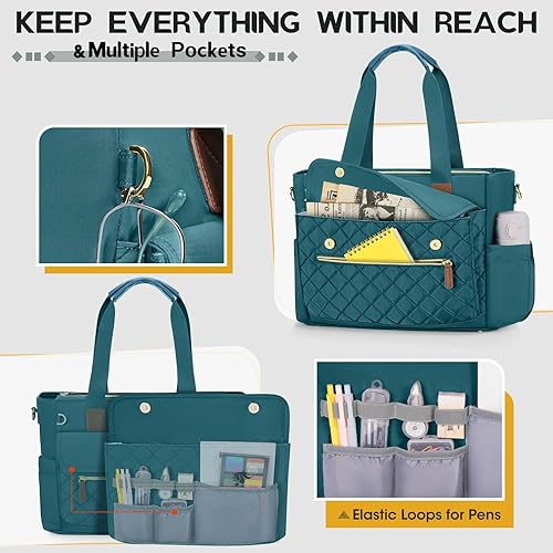 Miniatura 4 de RAINSMORE Bolsa de mano para profesores de 15.6 pulgadas para laptop para mujeres con bolsa pequeña, bolsas de trabajo, bolsa de enfermera, maletín