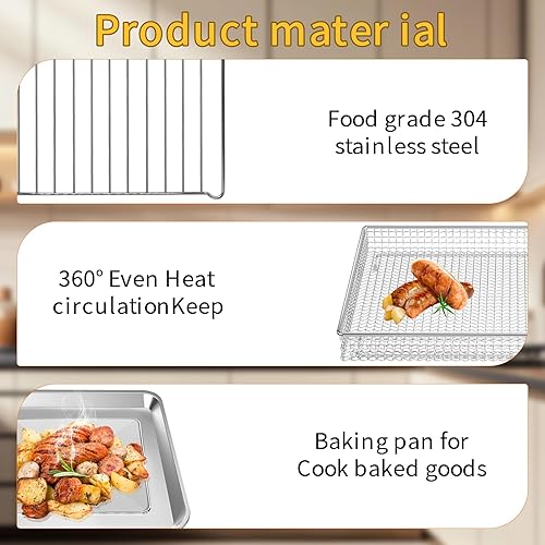 Miniatura 4 de Juego de 3 piezas para hornear Cuisinart TOA-60 TOA-65 TOA-70 Freidora de aire, horno tostador, cesta para freidora de aire para horno, accesorios