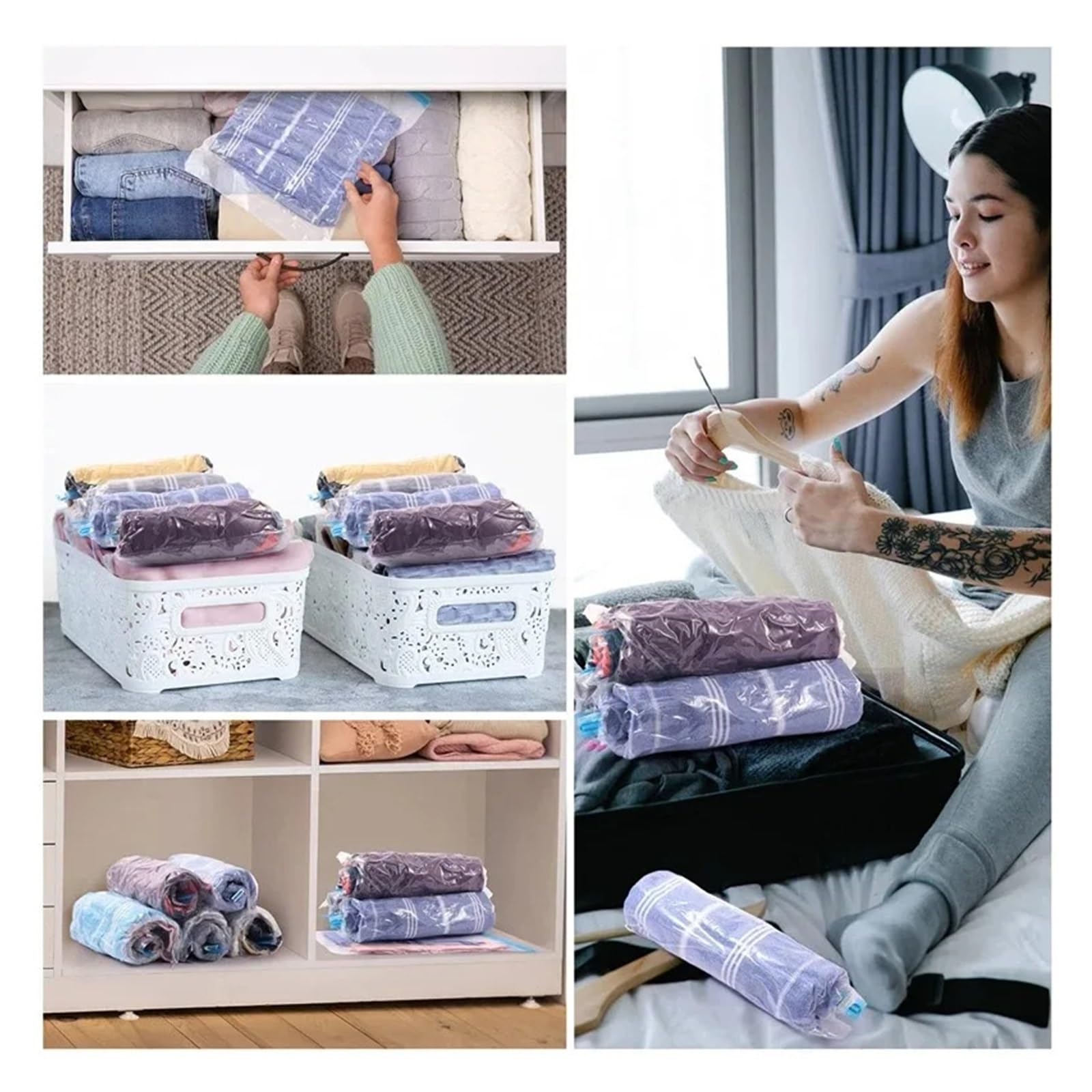 Sacchi sottovuoto Borse a Compressione da Viaggio, Borse salvaspazio da Viaggio arrotolabili for Bagagli(12 Combo 4S 4M 4L)