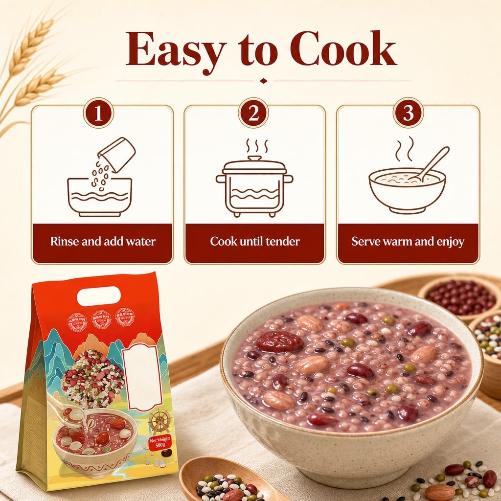 Mezcla De Gachas Cereales Mixtas 500 G: Ingredientes Laba Congee Con Dátiles Rojos, Sin Aditivos, Nutritivos For Uso Doméstico Y Comercial(500g*5)