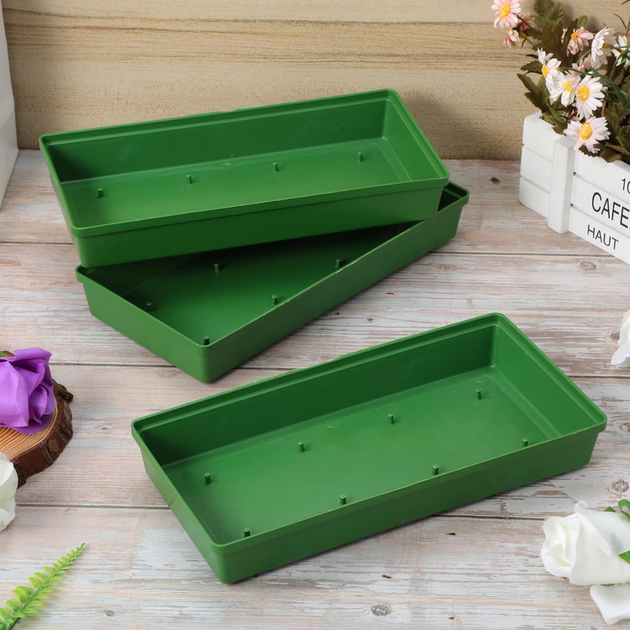 Flower Arrangement Supplies 10Pcs Floral Foam Trays Long Plate Mud Plastic Floral Mud Trays for Wedding Party Decoration 10.62X5.11X1.77 Inch