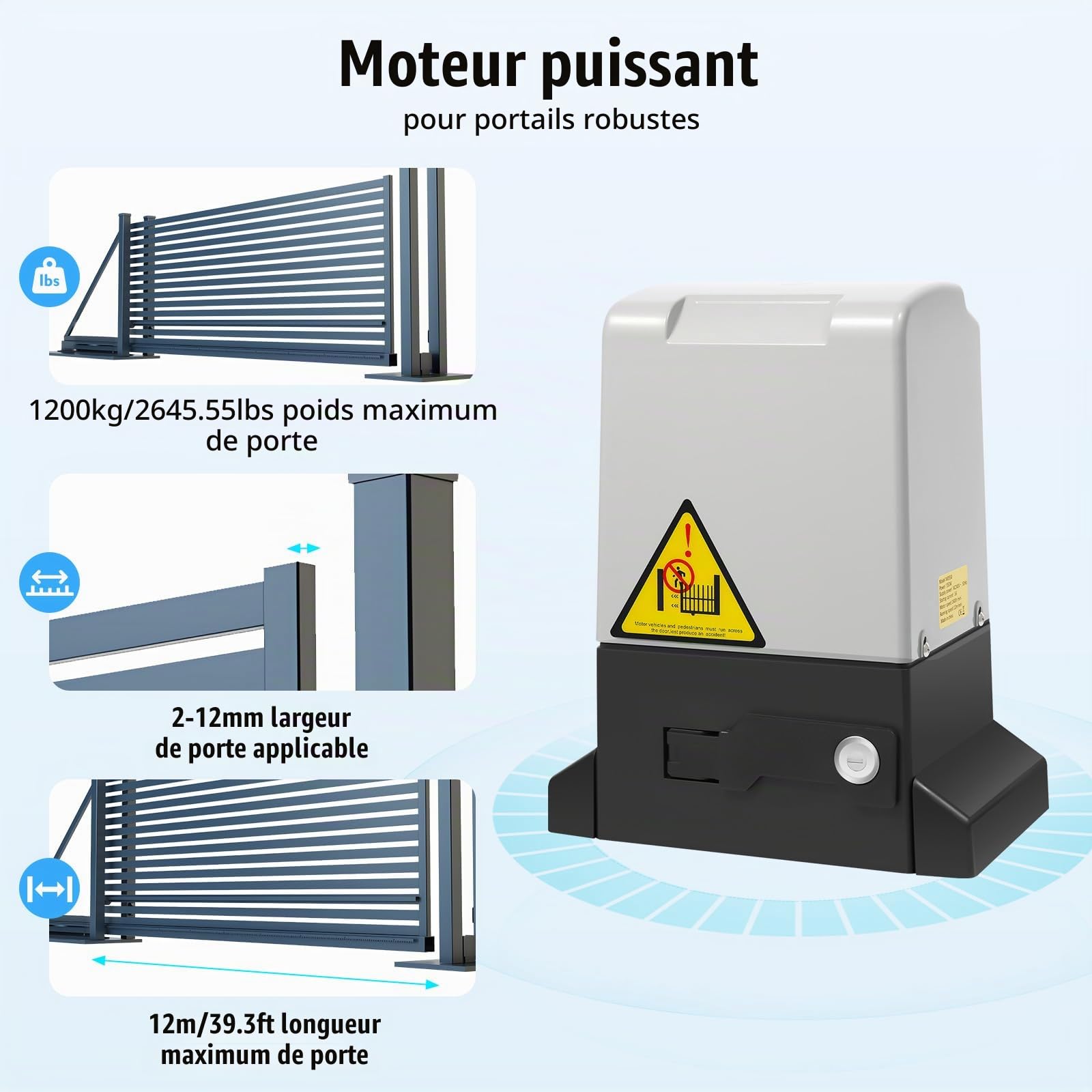 Moteur électrique pour portail coulissant - 550 W - 1600 kg - Avec 2 télécommandes et 2 clés