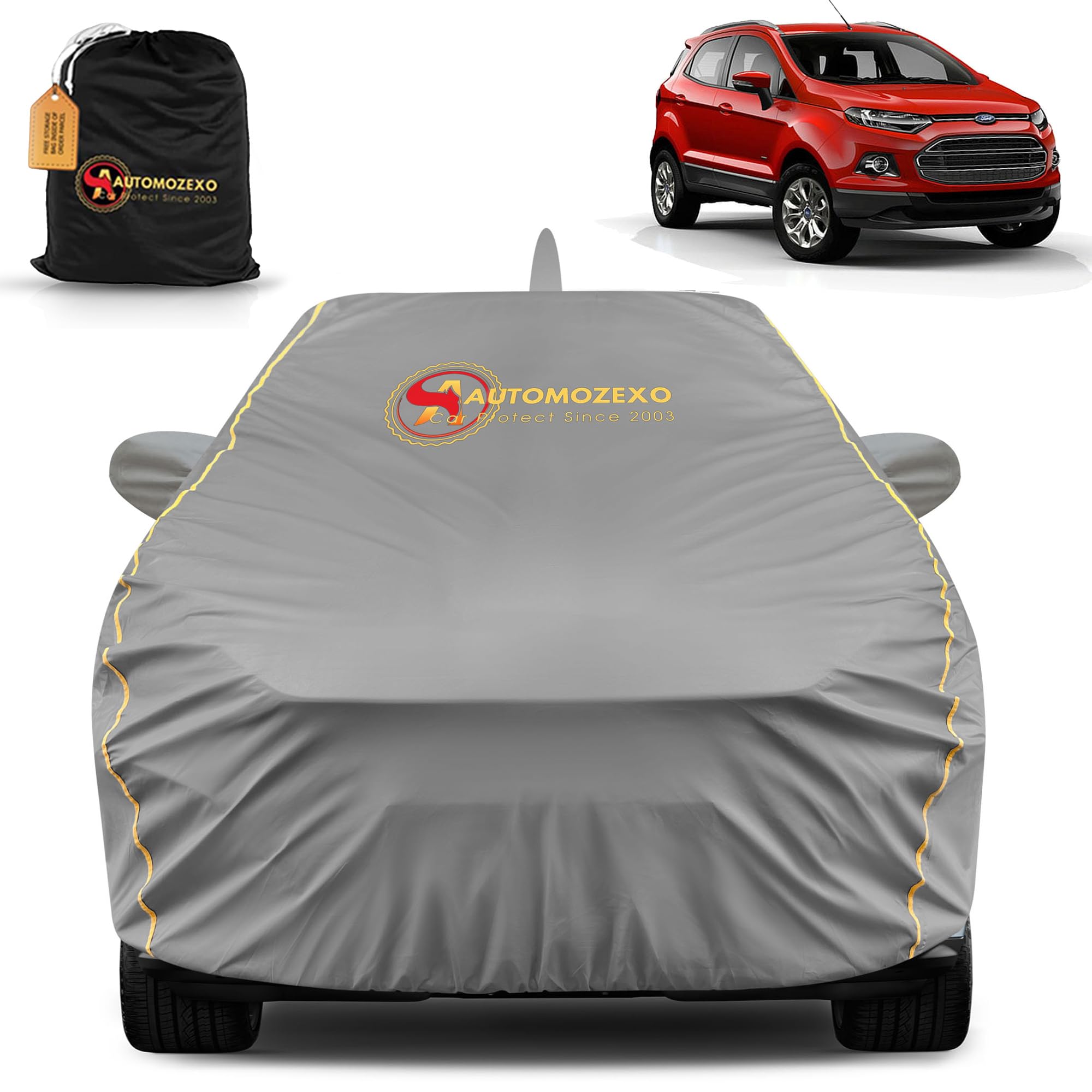 - Fordd Ecosport 100% Waterproof Car Cover for All Weather Protection with Mirror & Antena Pocket Inner Cotton Triple Stitched Cover with Adjustable Belt Bottom Elastic to Secure Fit -Grey