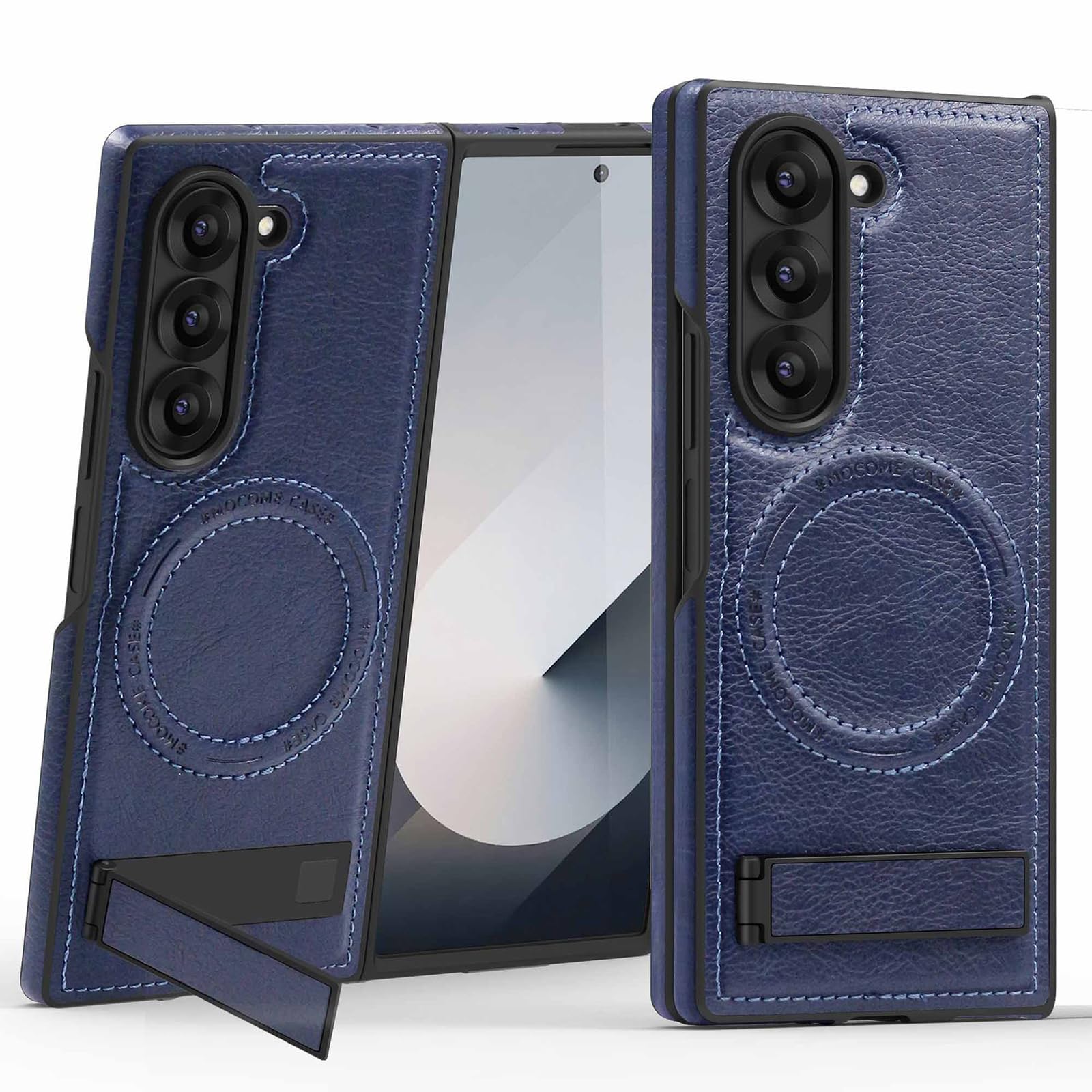 Magnetyczne etui do Samsung Galaxy Z Fold 8 Ultra, cienkie skórzane etui biznesowe z klapką i podstawką do ładowania bezprzewodowego etui, niebieski, składany 8 Ultra