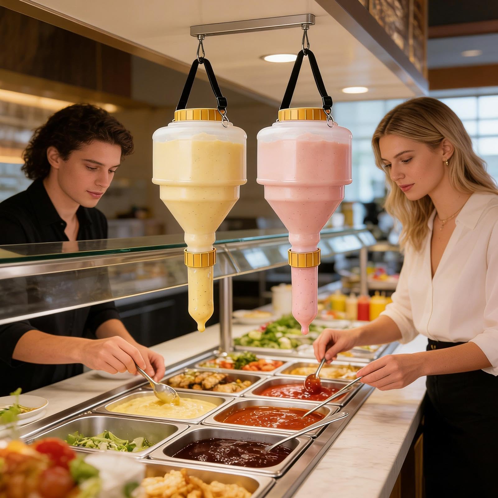 Generisch Dozownik do keczupu – szczelny, duża pojemność, zdejmowany, do wyciskania sosów, do sałatek, ketchupu, syropu, domu, kuchni, restauracji, wózka z jedzeniem