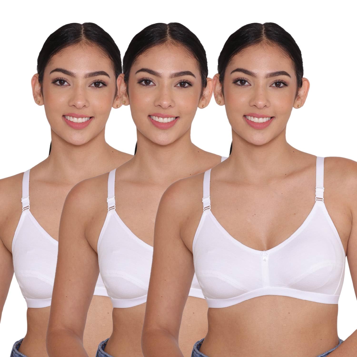 inkurv Cotton Hosiery Bra Set for Women | Non-Padded | Non Wired Soft Supportive Bra Ladies Comfortable Brassiere for Everyday Use | Combo of 3-picture-58