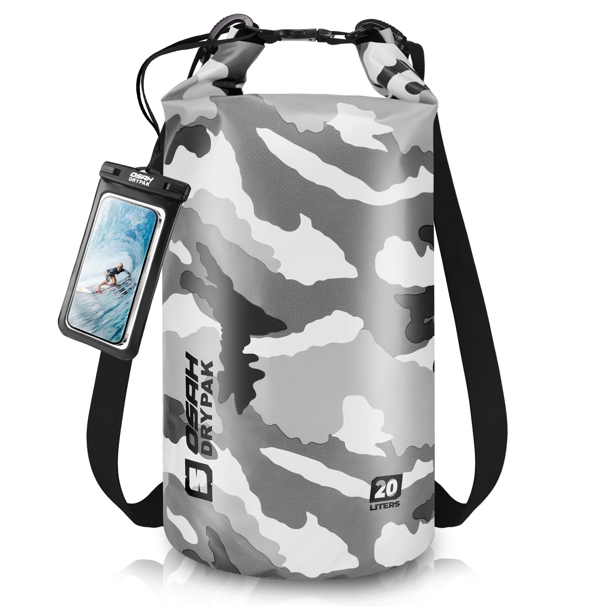 OSAH DRYPAK Dry Bag wasserdichte Tasche 5L/10L/20L/30L/40L Drybag Rucksack Wasserdicht Beutel mit Schultergurt und Wasserfester Handyhülle für Wassersport, Kajakfahren, Bootfahren, Camping