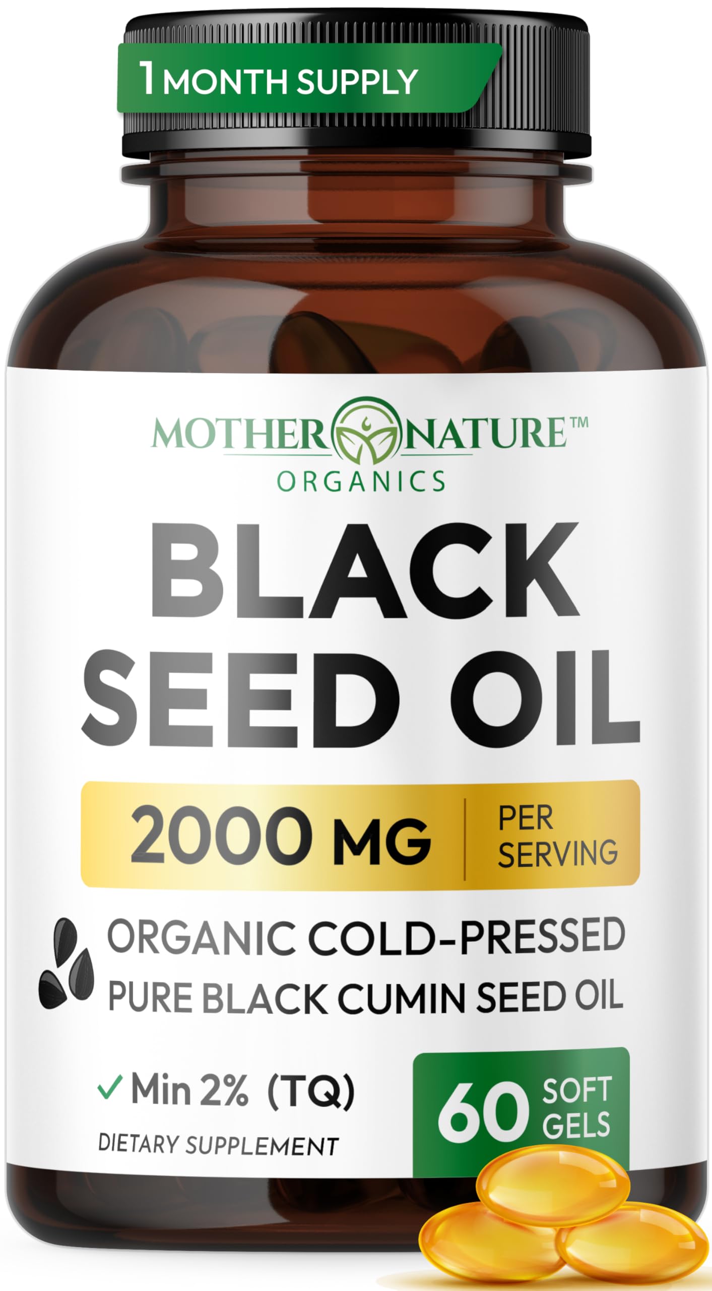 Mother Nature Organics Superfoods for Organic Living Óleo de Cominho-Preto Orgânico 2000 mg, 2% de Timoquinona, 60 cápsulas