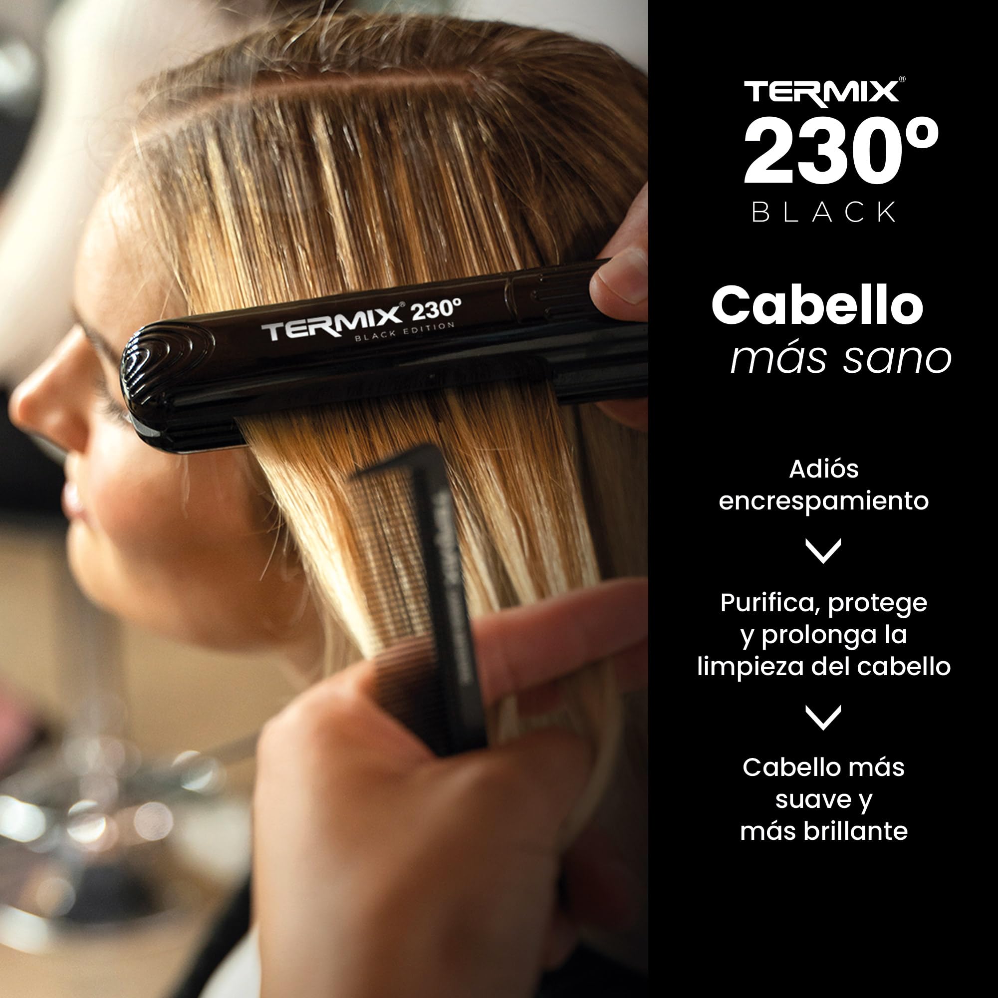 Termix Plancha Pelo 230º Black Edition, Plancha de Pelo Profesional con Tecnología de Placas de Cerámica, Sistema Digital de Regulación de Temperatura