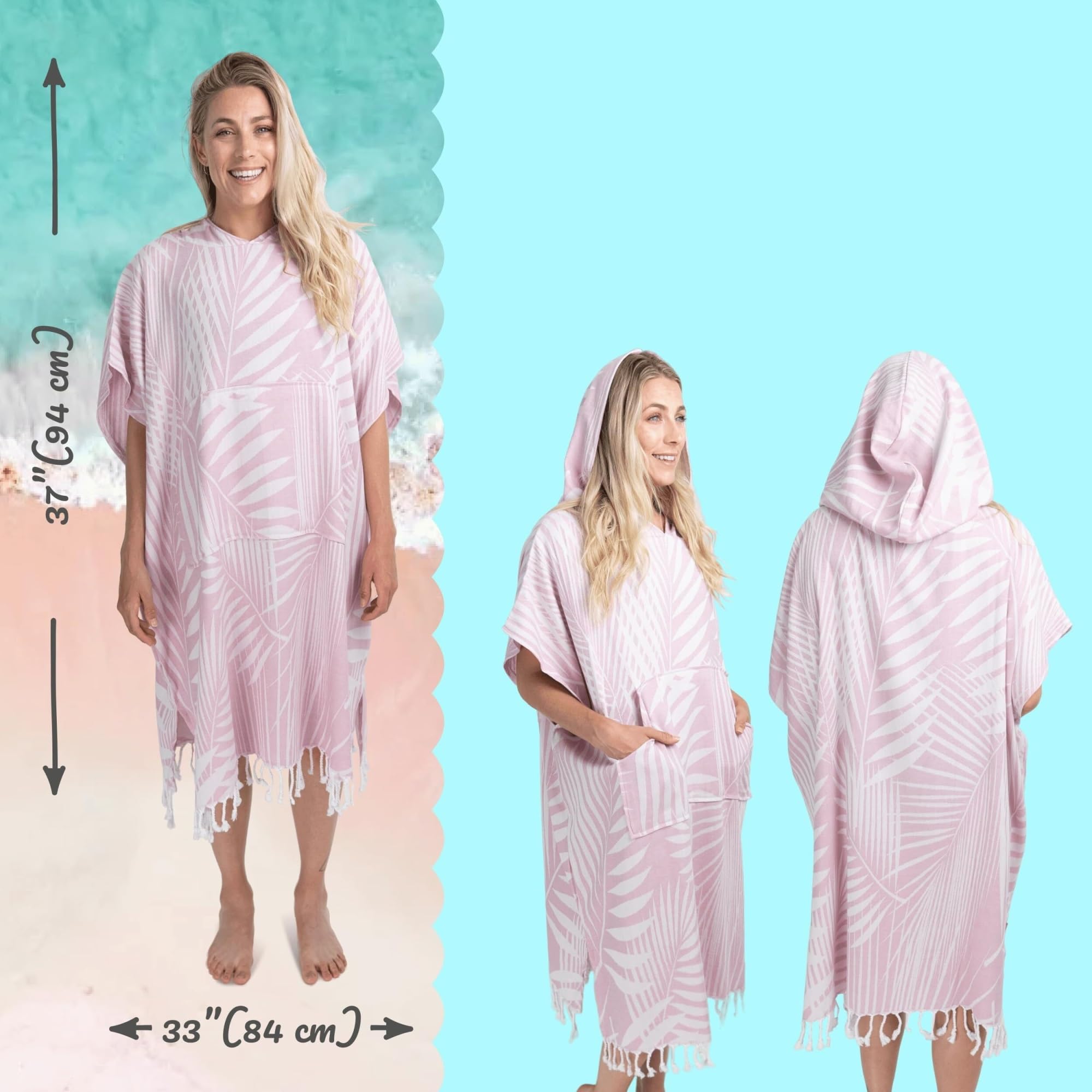 Generico Asciugamano, Poncho da bagno Poncho da surf – Asciugamano grande for il cambio (33 X 37) con cappuccio in cotone for adulti for, spiaggia, piscina(Pink)