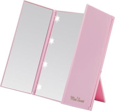 Miss Sweet Lighted Trifold Mirror for Beauty Makeup Travel Mirror Compact Pink2