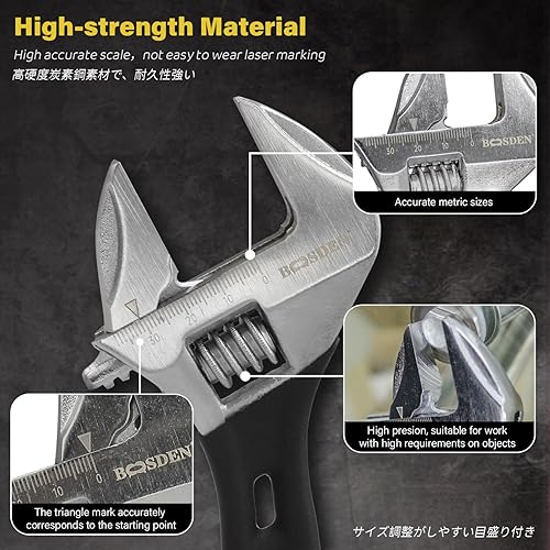 Miniatura 6 de BOOSDEN Llave ajustable, 6 pulgadas rechoncha, acero al cromo vanadio, ideal para tuberías, industria de gas y desmontaje