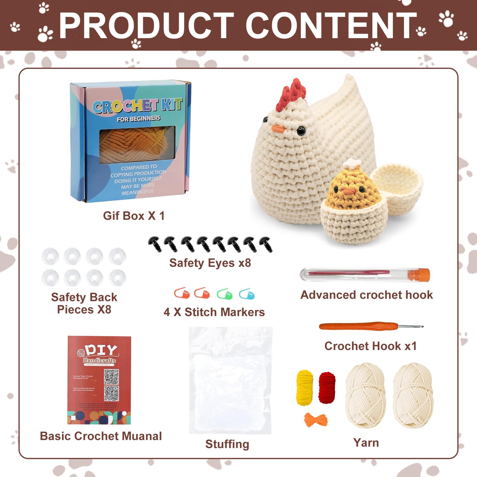 YushengTai Juego de ganchillo para pollitos principiantes, juego completo con hilo, aguja de ganchillo e instrucciones en vídeo - Animal Crochet paso a paso - Regalos para adultos y niños