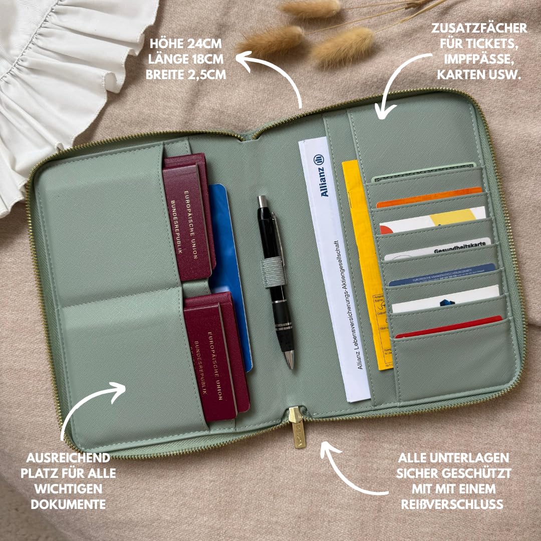 Organizador de Documentos de Viaje Familiar 3 en 1, portadocumentos y Porta pasaportes, Gran Capacidad para cartilla Sanitaria y Papeles, Polipiel Efecto Saffiano (Gris-Marrón)