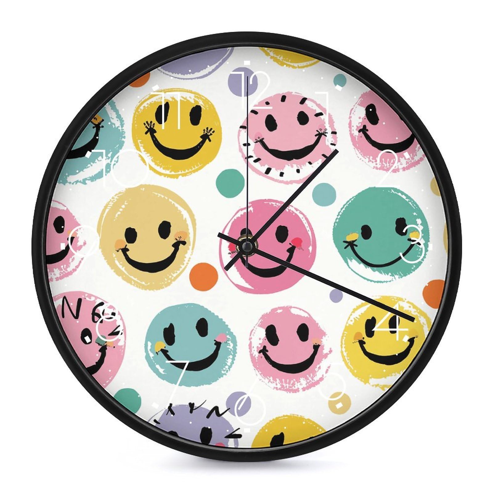 Horloge murale moderne pastel de 25,4 cm avec visage heureux pour salon
