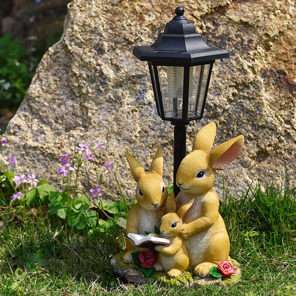 Figurines de jardin solaires en forme de lapin pour l'extérieur, avec lanternes solaires, résistantes aux intempéries, statues de jardin, décoration de jardin, cadeau pour la maison, la cour