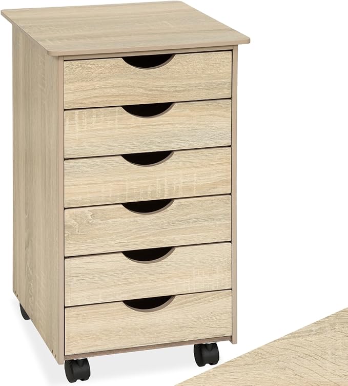 ectake® Desk Chest of Drawers with 6 Drawers, Drawer with Swivel Wheels, Shelving Storage, Furniture Organizer, Children