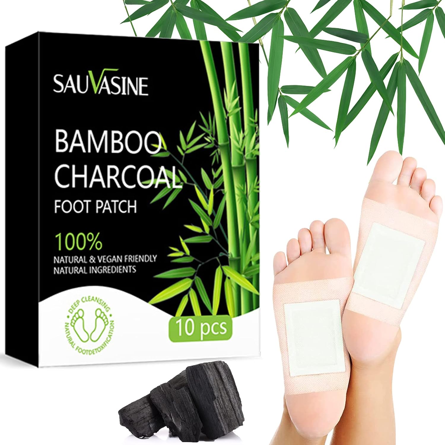 Ledeak Detox Foot Patches, 10pcs Natural Bamboo Vinegar Ginger Powder Deep Cleansing Foot Pads for Stress Relief Deep Sleep