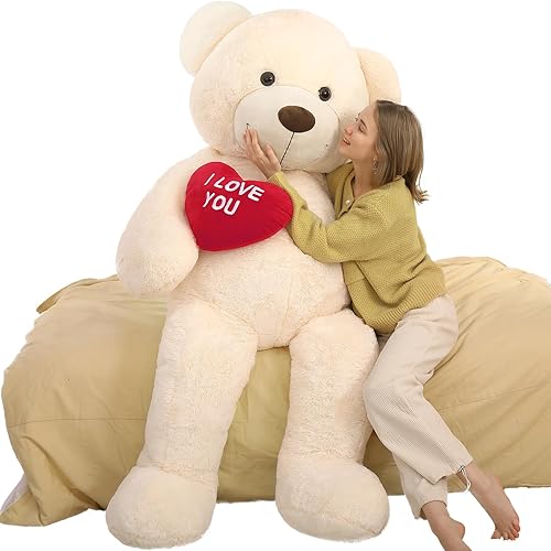 Miniatura 29 de Tezituor Oso de peluche gigante de 4.3 pies, animales de peluche grandes de 52 pulgadas con vientre blanco, regalo de San Valentín para novias