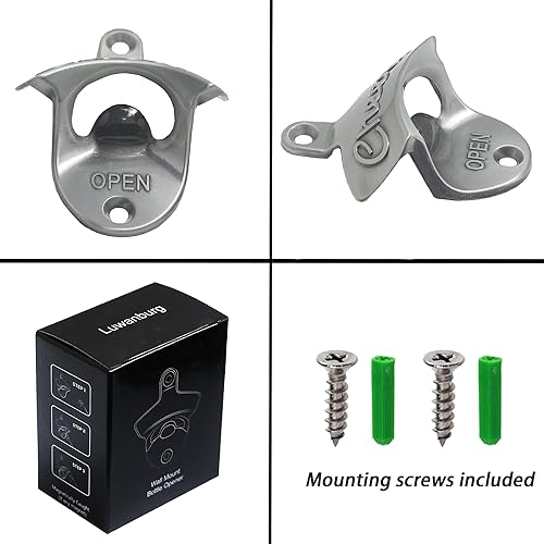 Miniatura 5 de Abrebotellas montado en la pared, abridor de tapas de cerveza de pared, color plateado antiguo (paquete de 2)