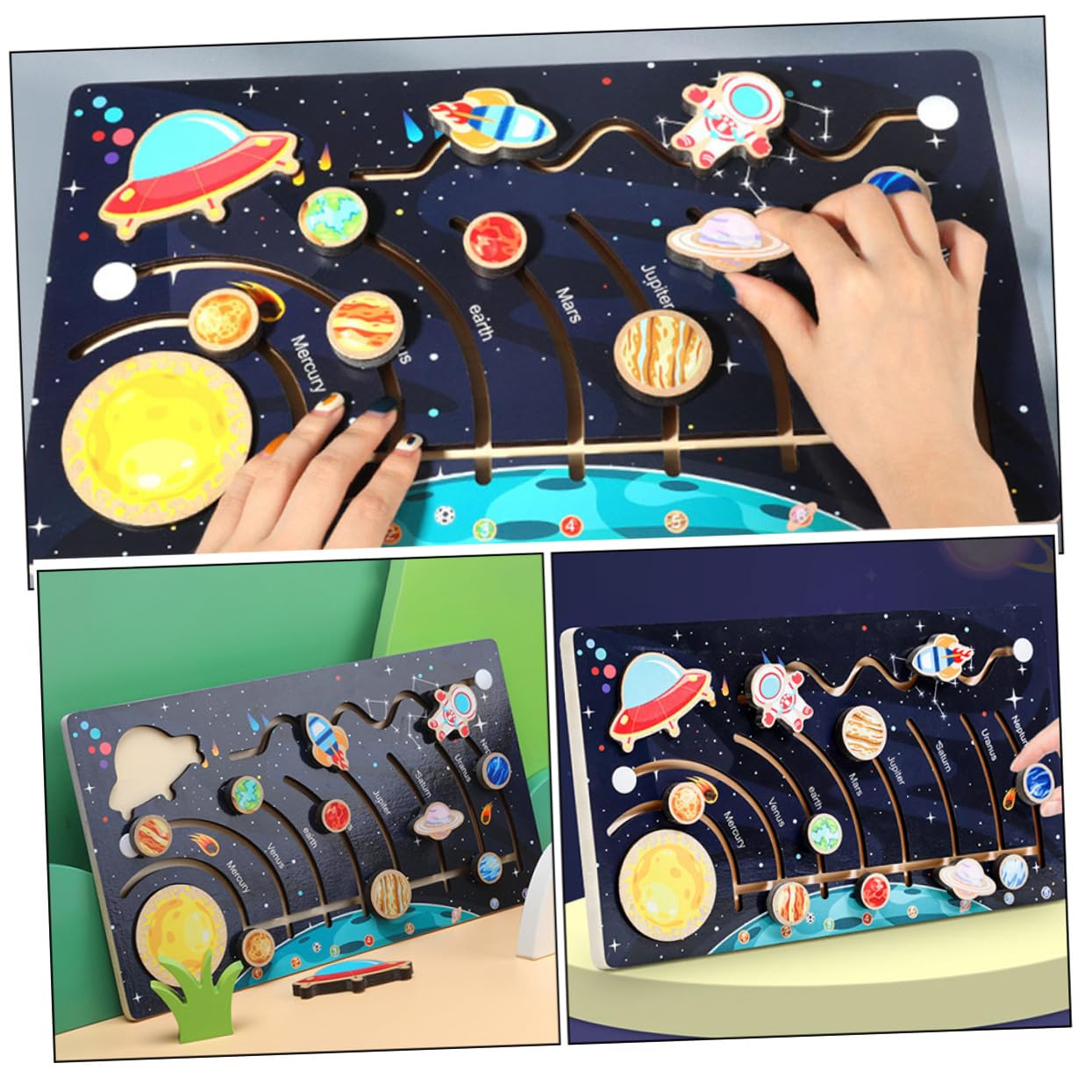 NOLITOY Puzzle Solare in Legno per Bambini 9 Pianeti del Cosmo, Gioco Educativo per Attività Prescolari per Potenziare Riconoscimento delle Sagome e Conoscenza dei Colori
