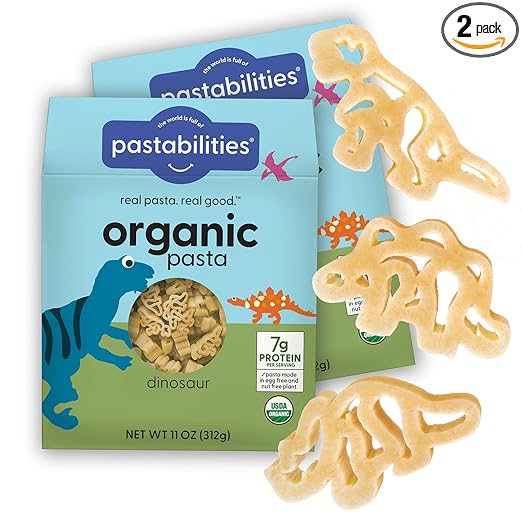 Pastabilities Organic Pasta for Kids - Dinosaur Pasta - Fun Shapes Bite-size, Family Size – Serves 4 Non-GMO Natural Wheat Pasta, All-Natural, Kosher Certified, Made in the USA, (2 Pack,11 Oz)