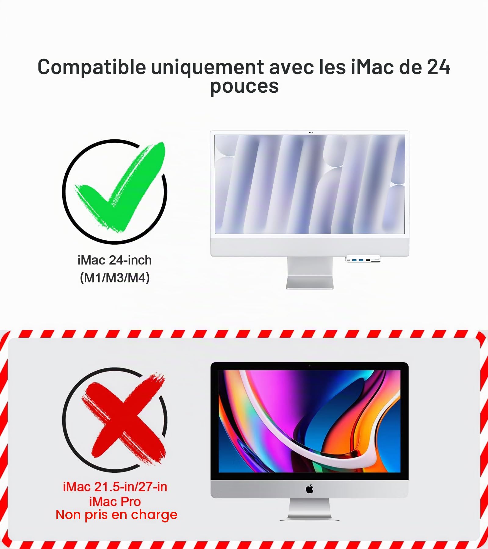 Hub USB C 7 en 1 pour iMac M1/M3/M4 - USB 3.0 5 Gbit/s, Lecteur de Carte SD/TF, Station d'accueil pour iMac 24" (M1/M3/M4)