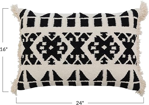 Miniatura 2 de Bloomingville Patrón lumbar y flecos de algodón tejido a mano, almohadas blancas, 24 pulgadas de largo x 16 pulgadas de ancho x 2 pulgadas de alto,