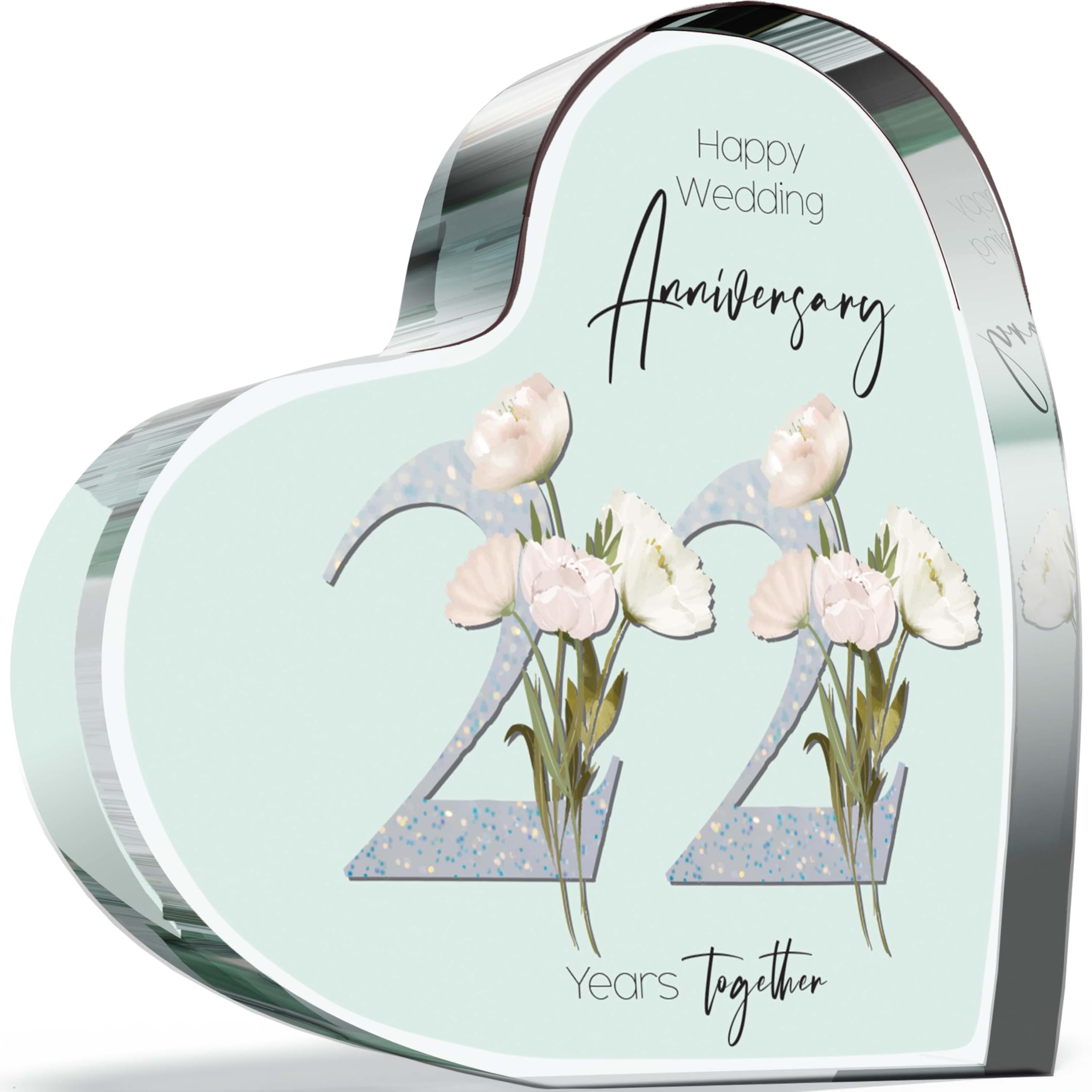 Giftzie Women's 22 Nd Anniversary Plaque Gifts For Wife Husband - Years Together - I Love You Romantic Acrylic Heart Gift For Men, 100Mm Floral Present For Couples Twenty-Second Anniversaries