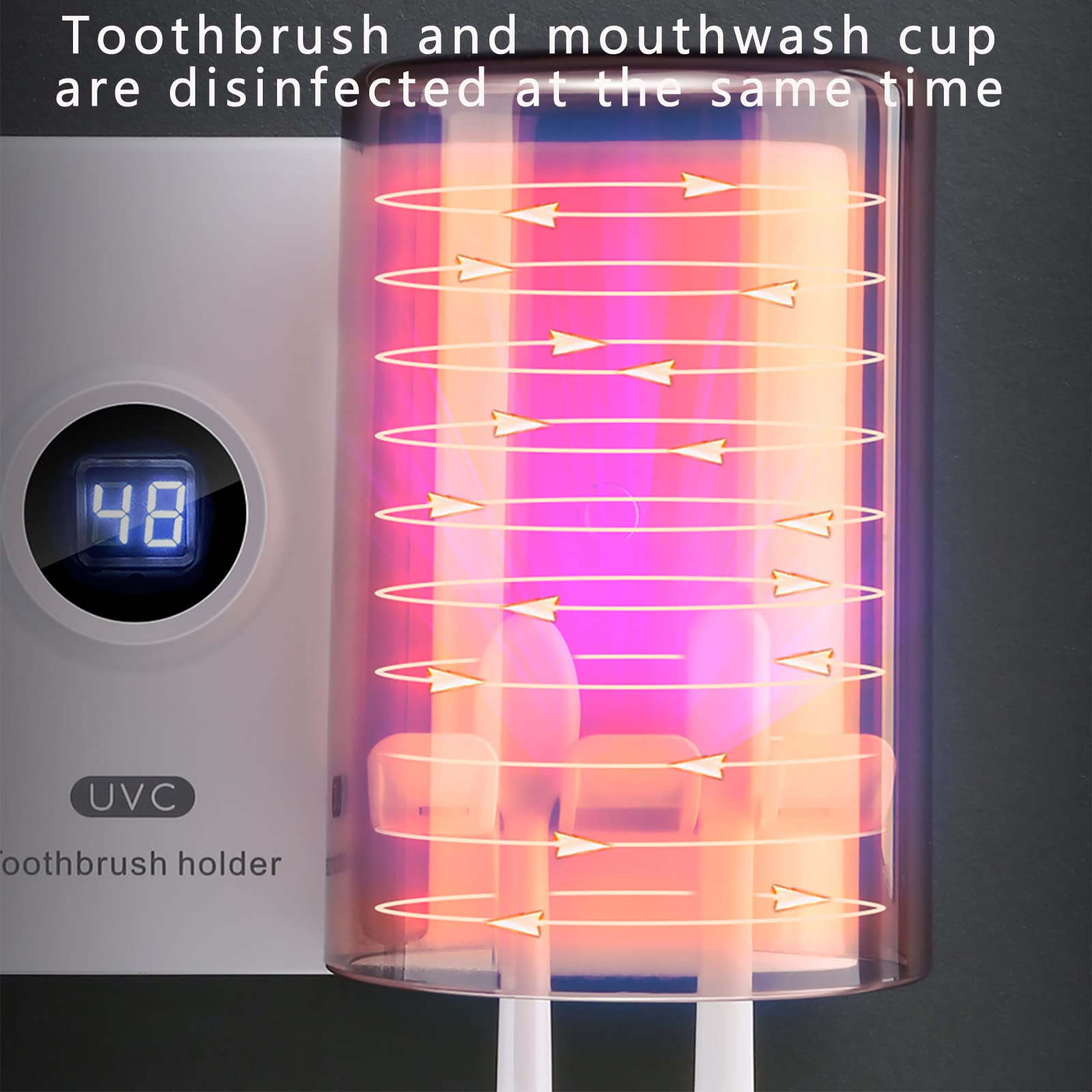 Porta Cepillo de Dientes, Soporte Cepillo de Dientes con Función Esterilizador, LED Estuche Cepillo Dientes con 4 Ranuras para Cepillos, Organizador Baño USB Recargable Blanco