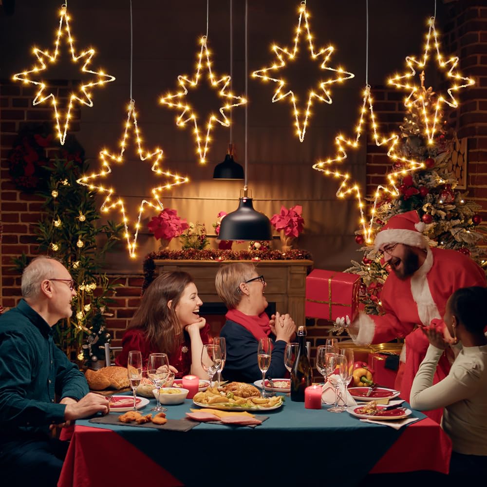 Bseical Lot de 3 éclairages de Noël pour fenêtre - Décoration de Noël LED en forme d'étoile - Lumière décorative de Noël pour fenêtre, porte, guirlande lumineuse - Décoration de fenêtre pour fête