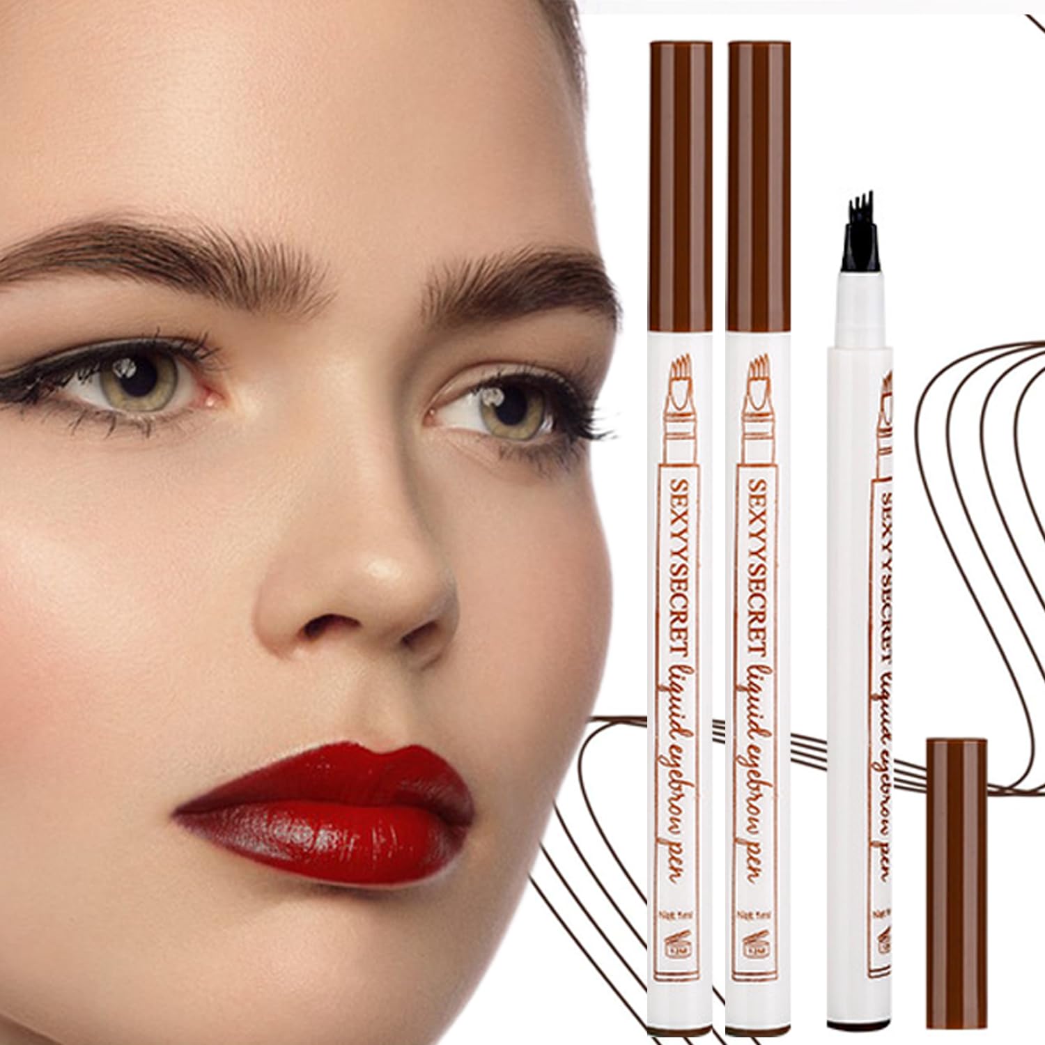 2025 New 2PCS 3D Magic Microblading Eyebrow Pencil, 4-Head Split Waterproof Long-Lasting Wild Eyebrow Pen, Upgraded Fine-Stroke Makeup, Stay-on-All-Day (Dark Brown)