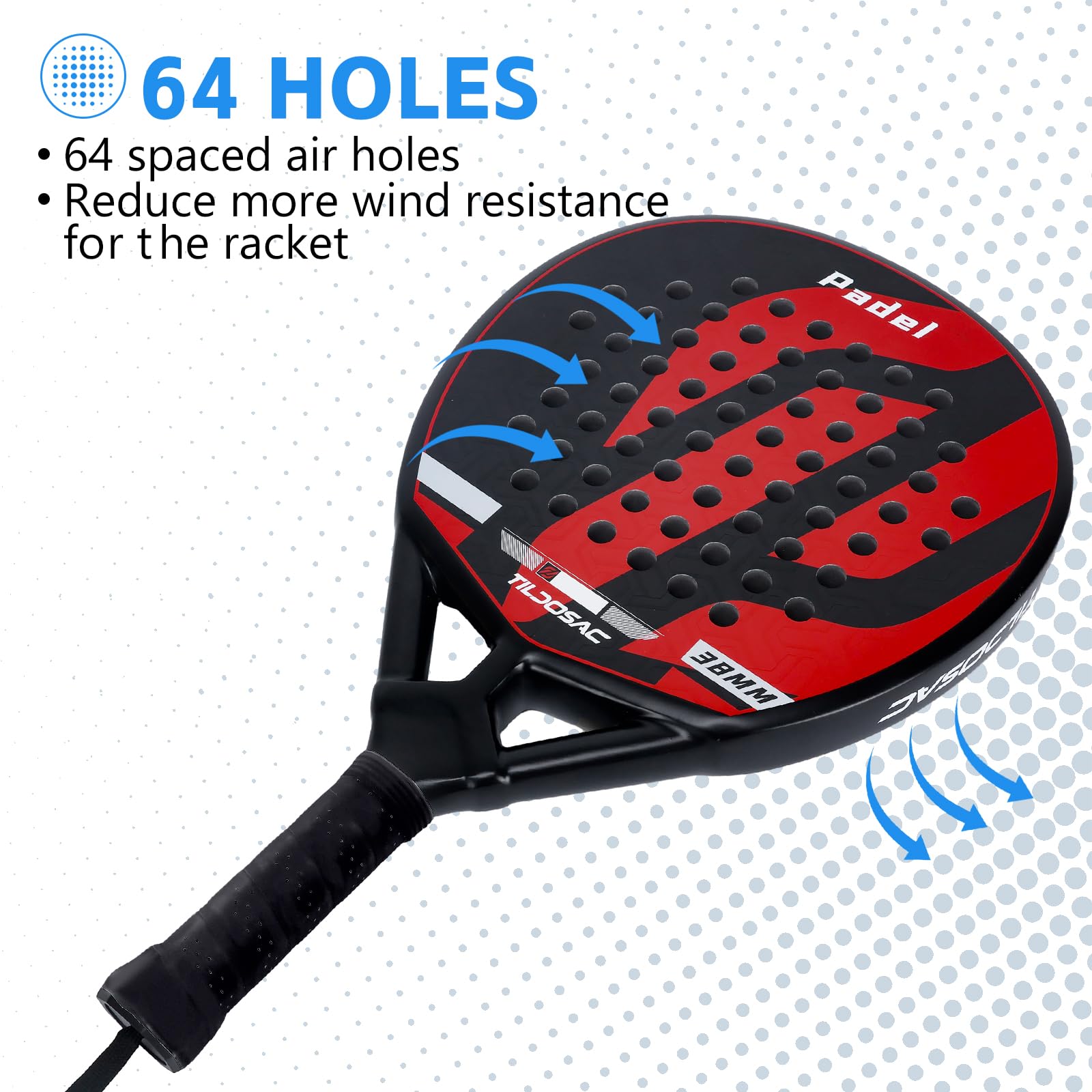 TILDOSAC Pala de pádel para adultos de fibra de carbono y vidrio con núcleo de espuma EVA flexible, raquetas de remo en forma de lágrima para principiantes, jugadores avanzados intermedios, funda de
