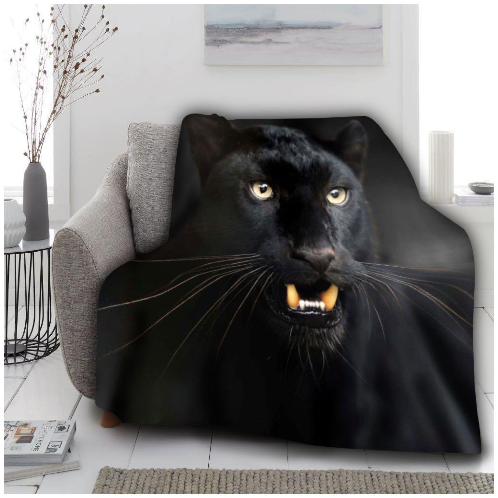 Velvetio Black Panther Luxurious Throw, Super Soft 3D Animal Print Fleece Blankets, Extra Large Fluffy & Snuggle Blanket For Sofa Bed, 150 X 200Cm
