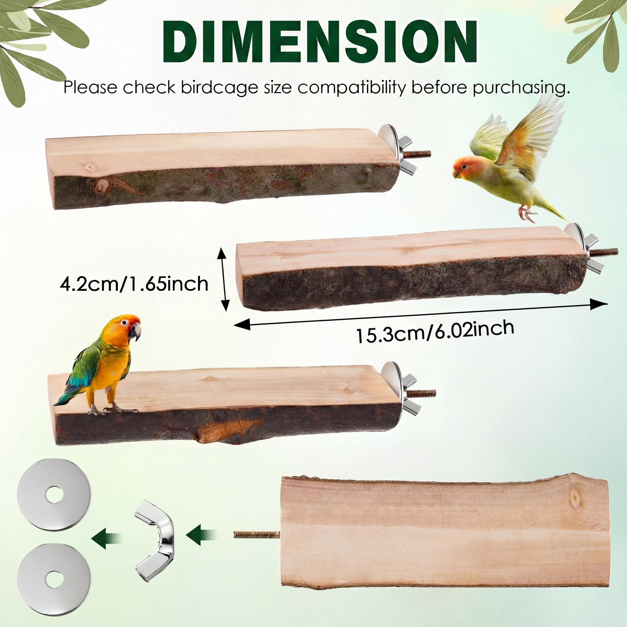 Saillong 3 Pack Natural Wood Bird Perch, Parrot Platforms Stand, Comfortable Resting Perch for Eating, Drinking & Foot Health, Chewable Standing Cage Accessories, for Parakeet, Cockatiels, Lovebirds - image 3