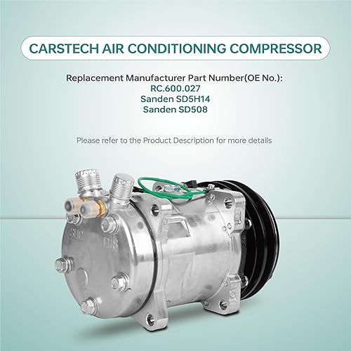 Miniatura 2 de CARSTECH niversal Compresor AC con negro 2PK embrague Sanden SD 508 estilo 5H14 R134A V correa 24V