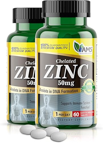 America Medic & Science Zinc 50mg Suplemento - Impulsar la inmunidad, Apoya la piel, el cabello y las uñas, Potente antioxidante (120)