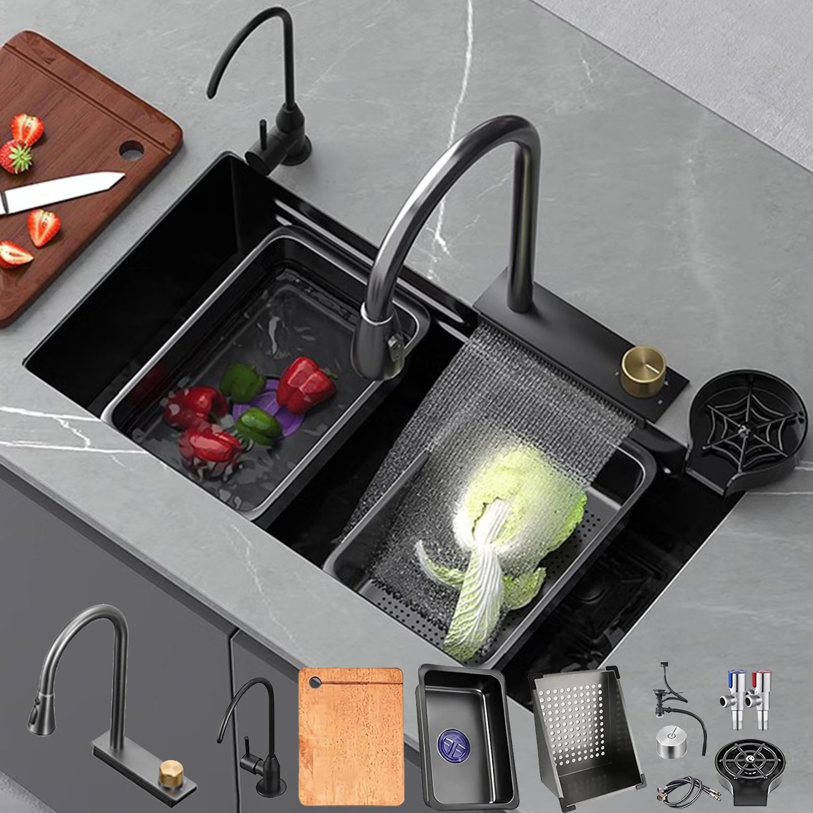 ZQFHSX Kitchen Sink, Single Bowl Big Sinks, 304 Stainless Steel Sink Basin With Strainer Accessories (Size : 68x45cm)