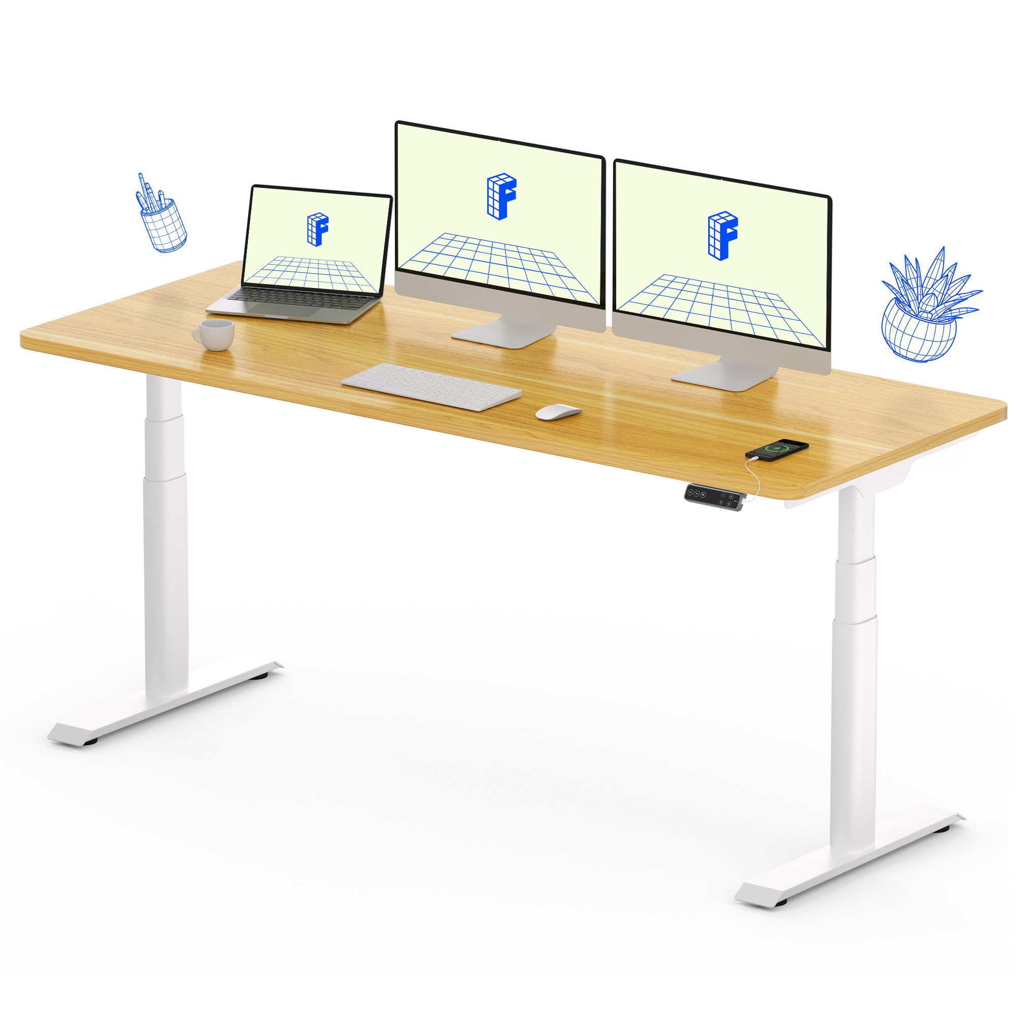 FLEXISPOT E6 Pro Oval Leg Dual Motor 3 Stages Standing Desk 60x24 Inch Whole-Piece Board Electric Height Adjustable Electric Sit Stand Up Desk 150KG