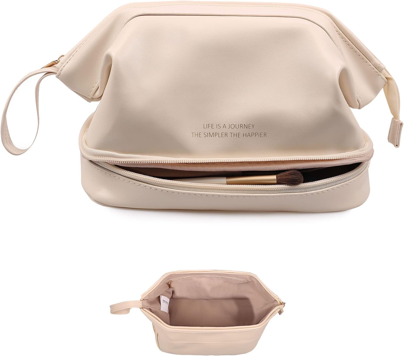 Large Capacity Makeup Bag Ladies Cosmetic Bag Travel Bag with Compartments Portable PU Leather Travel Makeup Bag with Handle